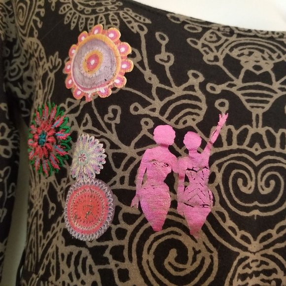 Desigual M Tunic Dress Floral Metallic Artsy‎ Embellished Graphic Flared - Picture 4 of 9